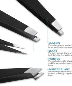 Pefei Tweezers Set - Professional Stainless Steel Tweezers for Eyebrows - Great Precision for Facial Hair, Splinter and Ingrown Hair Removal (Black) - Image 3