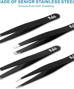 Pefei Tweezers Set - Professional Stainless Steel Tweezers for Eyebrows - Great Precision for Facial Hair, Splinter and Ingrown Hair Removal (Black) - Image 6