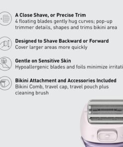 Panasonic Electric Shaver for Women, Cordless 4-Blade Shaver, Bikini Attachment, Pop-Up Trimmer, Wet Dry Operation - ES-AWL8AV (Purple) - Image 7