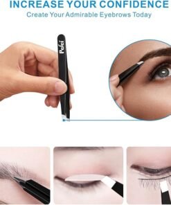 Pefei Tweezers Set - Professional Stainless Steel Tweezers for Eyebrows - Great Precision for Facial Hair, Splinter and Ingrown Hair Removal (Black) - Image 5