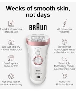 Braun Epilator Silk-épil 9 9-720, Hair Removal Device, Epilator for Women, Wet/Dry, Waterproof, 3-in-1 Epilate, Shave, or Trim, Salon-Like Smooth Skin, Womens Shaver & Trimmer, Cordless, Rechargeable - Image 4