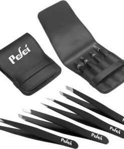 Pefei Tweezers Set - Professional Stainless Steel Tweezers for Eyebrows - Great Precision for Facial Hair, Splinter and Ingrown Hair Removal (Black) - Image 7